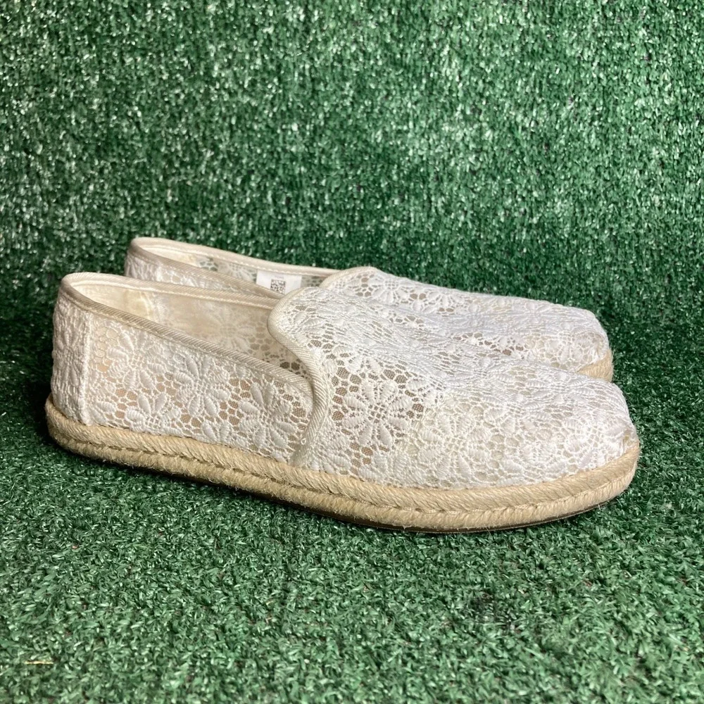 TOMS Deconstructed Alpargata Floral Lace Mesh Slip On Flat Shoes White Womens‎ 8